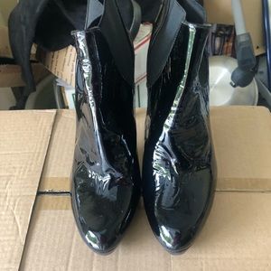 Black ankle, pant leather booties